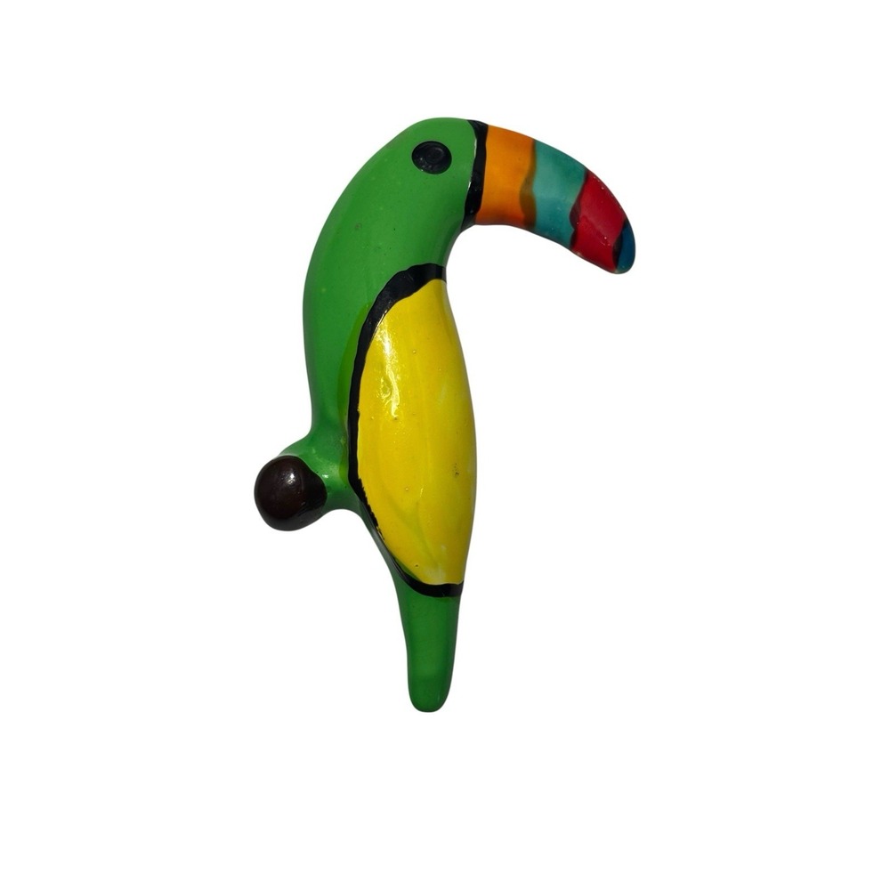 Vintage Colorful Hand Painted Green Tropical Toucan Bird Brooch Pin